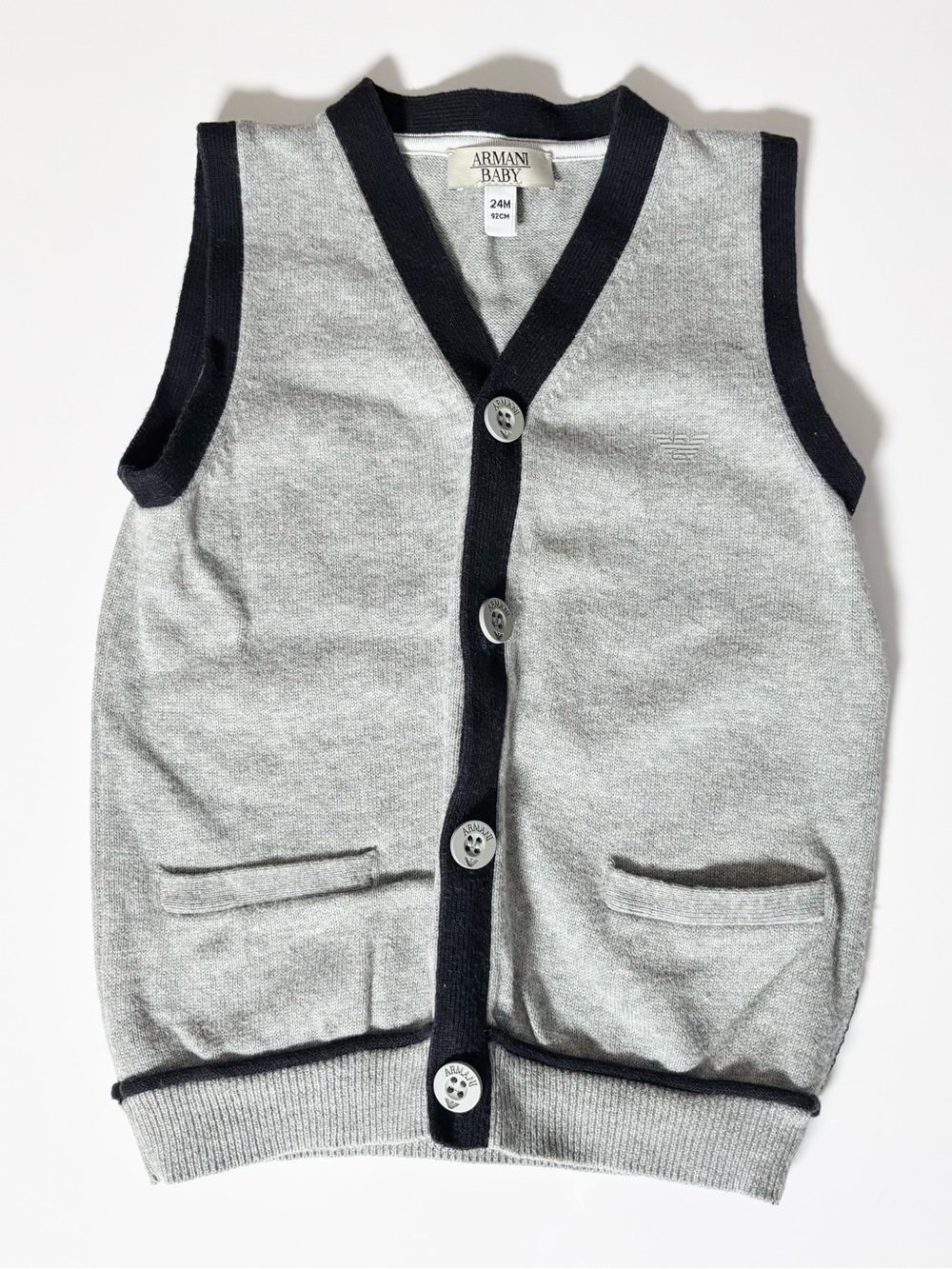 Emporio Armani Baby Grey Knit Cardigan Vest Luxury Designer 24M 92CM